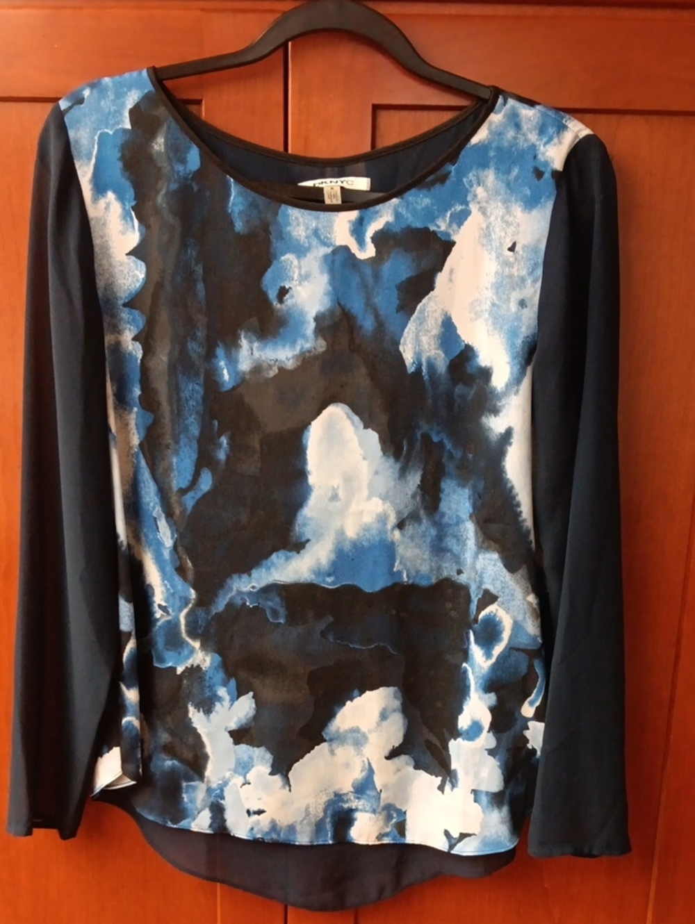 DKNY Abstract Watercolor Print Sheer Long Sleeve Lightwweight Top Size M